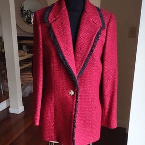 St. John Collection Red Blazer with Black Trim